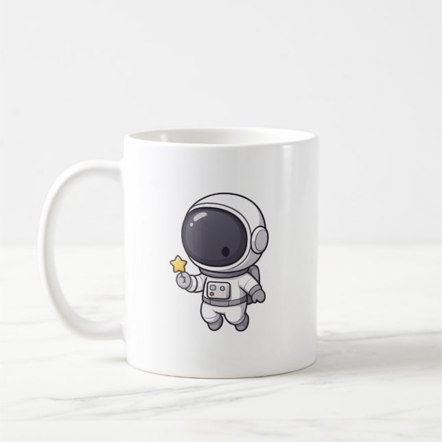 Café Astronauta Kawaii Segurando Caneca de Estrela (Esquerda)
