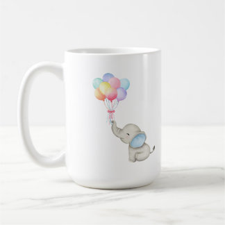 Café Balões de Amor com Elefante Bebê. Caneca