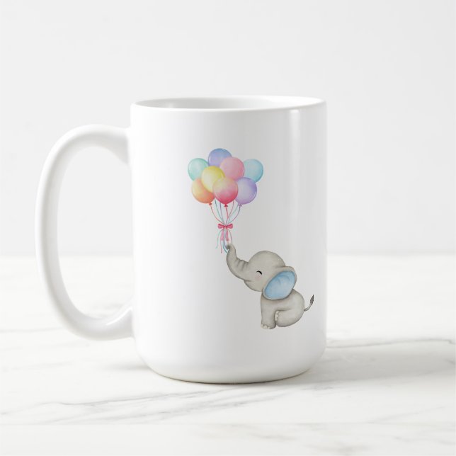 Café Balões de Amor com Elefante Bebê. Caneca (Esquerda)