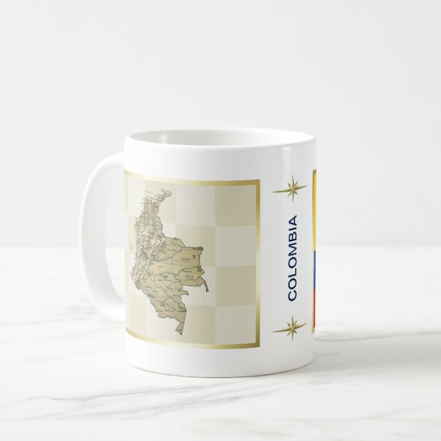 Café Bandeira de Colômbia + Caneca do mapa (Frente Esquerda)