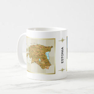 Café Bandeira de Estónia + Caneca do mapa