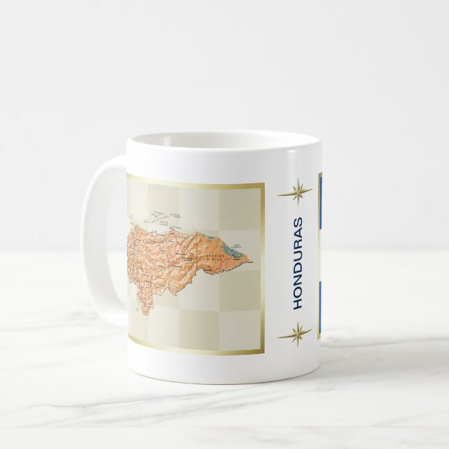 Café Bandeira de Honduras + Caneca do mapa (Frente Esquerda)