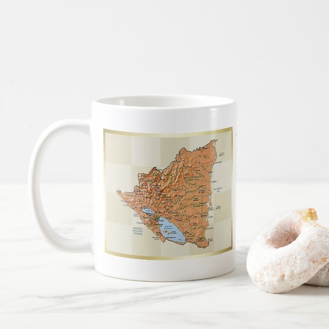 Café Bandeira de Nicarágua + Caneca do mapa (Com Donut)