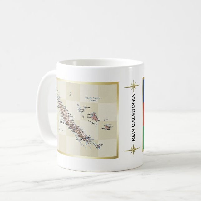 Café Bandeira de Nova Caledônia + Caneca do mapa (Frente Esquerda)