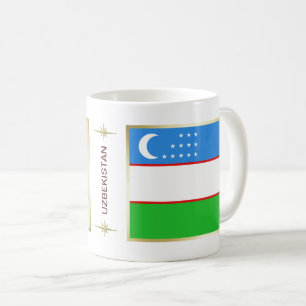 Café Bandeira de Uzbekistan + Caneca do mapa
