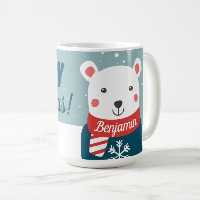 Café Beary Christmas com caneca branca de urso polar (Frente Esquerda)