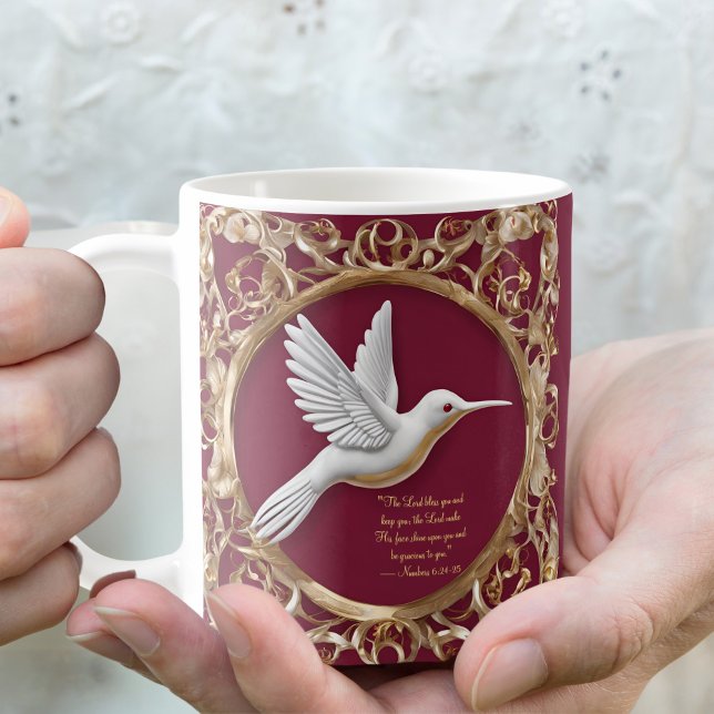 Café Beija-flor Branco na Caneca de Bênção Matinal Verm (Criador carregado)