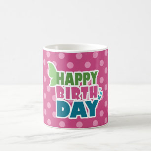 Café Bolinhas rosa, caneca de aniversário feliz