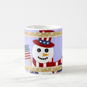 Café Boneco de neve patriótico com caneca da bandeira 