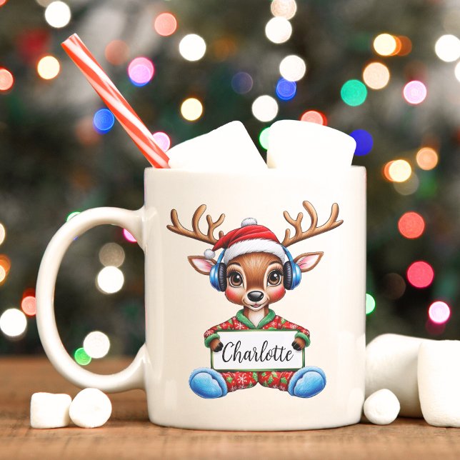 Café Bonitas Crianças Reindeer Caneca de Natal (Cute reindeer Christmas mug)