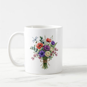 Café Buquê de Flores Silvestres em Aquarela Caneca com