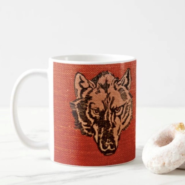Café Cabeça de Lobo em Caneca Vermelha (Wolf Head on Red  Design mug available in 11 oz & 15 oz. Microwave and dishwasher safe. )