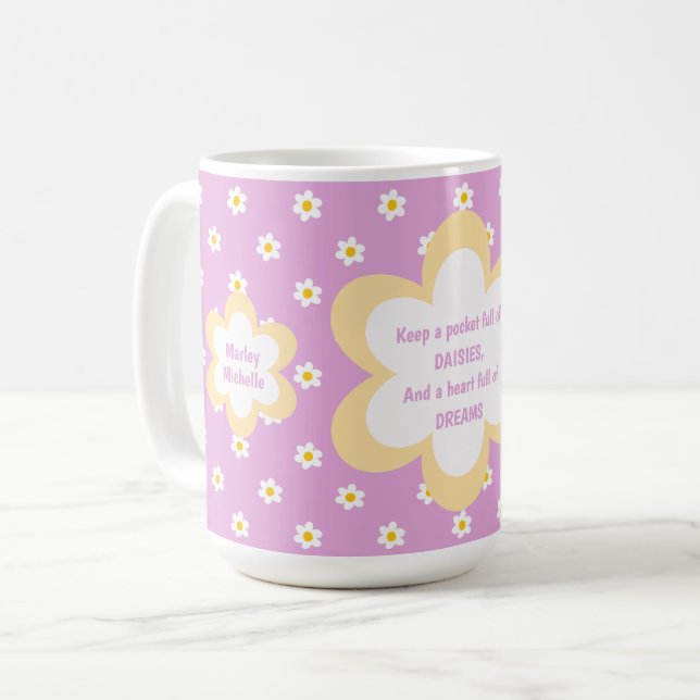 Café Cadeia de Margaridas Rosa Caneca Clássica 425ml (Frente Esquerda)
