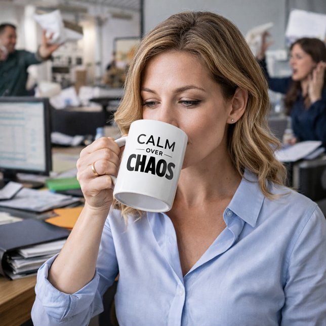 Café Calma Sobre Caos Caneca de Citação Minimalista (Criador carregado)