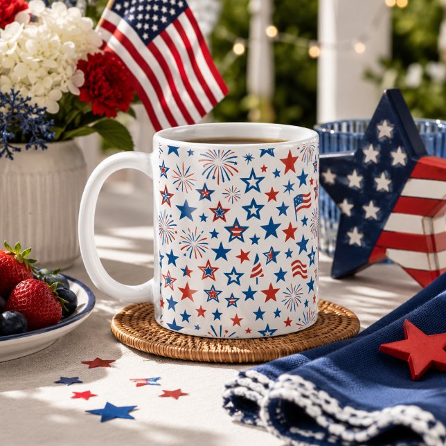 Café Caneca 4 de Julho Estrelas e Fogos de Artifício (Criador carregado)