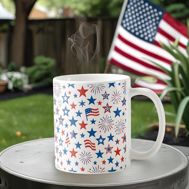 Café Caneca 4 de Julho Estrelas e Fogos de Artifício (Criador carregado)