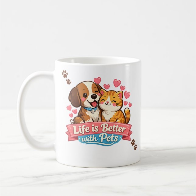 Café Caneca A Vida é Melhor Com Animais de Estimação (Esquerda)