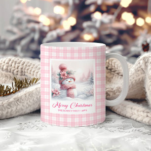 Café Caneca Adorável Cena de Natal Homem de Neve Rosa
