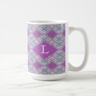 Café CANECA ALTA BRANCA DE MALHA ARGYLE LILÁS + Inicial