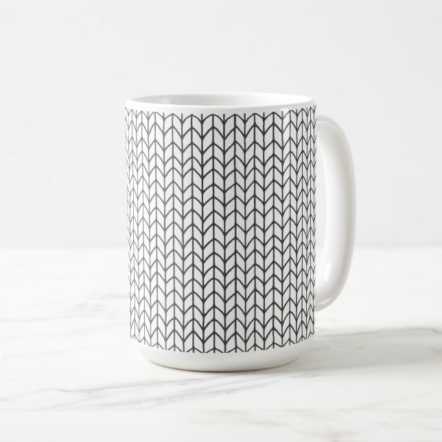 Café Caneca alta branca de MALHA PRETA em tricô (Frente Esquerda)