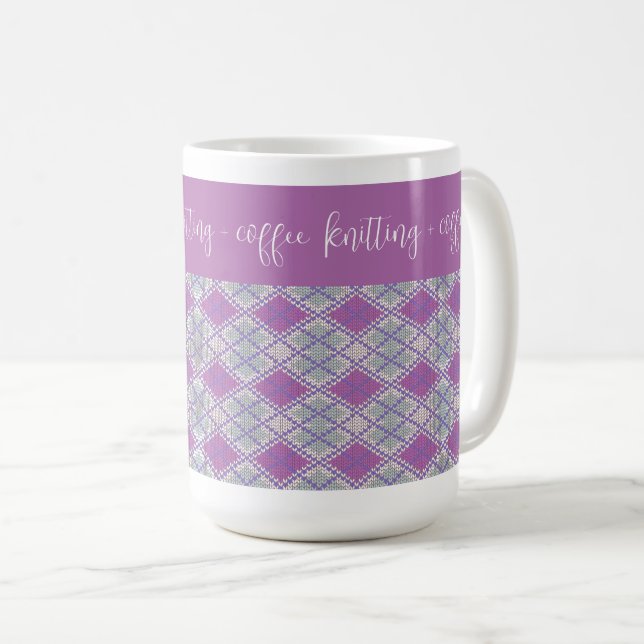 Café CANECA ALTA "tricô + café" DE MALHA ARGYLE LILÁS (Frente Esquerda)