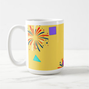 Café Caneca Amarela de Fogos de Artifício Coloridos – B