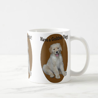 Café Caneca animador do filhote de cachorro do golden
