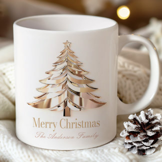 Café Caneca Árvore de Natal Dourada | Nome Personalizad