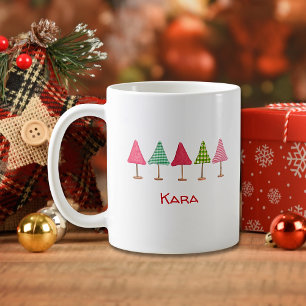Café Caneca árvores de natal rosa vermelho verde fofa