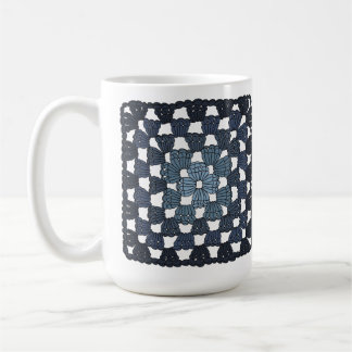 Café Caneca Azul de Crochê Quadrado Avó
