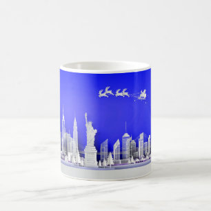 Café Caneca Azul de Natal sobre a Cidade de Nova York