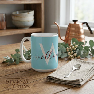 Café Caneca Azul de Ovo de Robin Encantador com Nome Pe