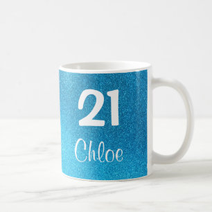 Café Caneca azul do aniversário de 21 anos do brilho