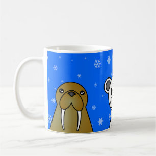 Café Caneca azul do floco de neve dos animais polares
