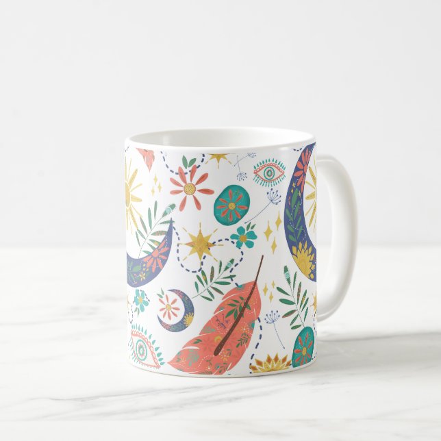 Café Caneca Boho Celestial com Bolsinho de Brilhos (Frente Esquerda)