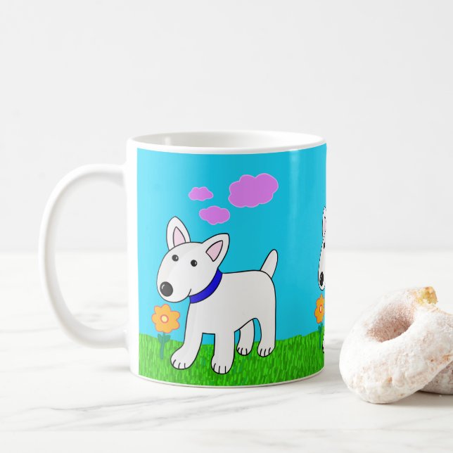 Café Caneca bonito da flor de w do cão de Kawaii bull (Com Donut)