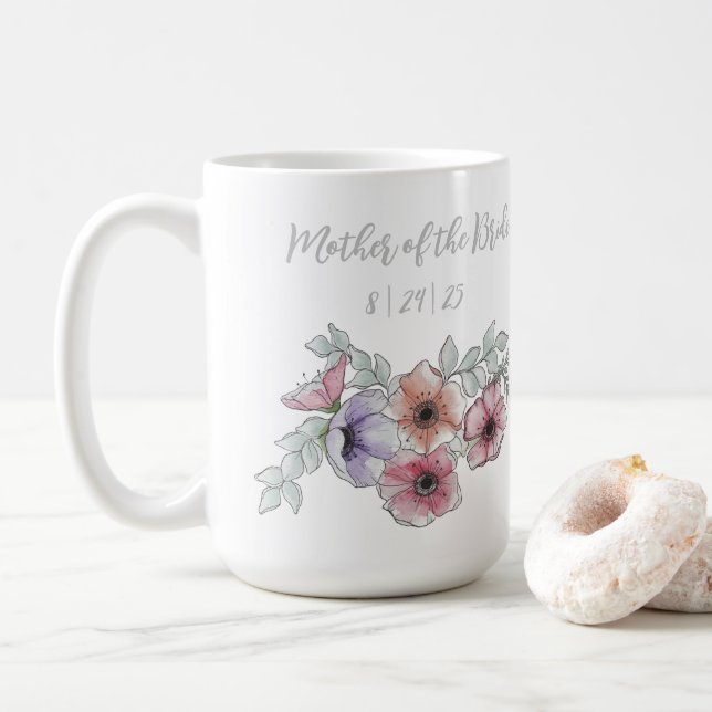 Café Caneca Botânica de Aquarela da Mãe da Noiva (Com Donut)