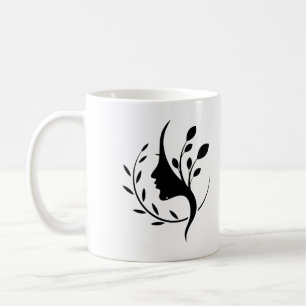 Café Caneca Botânica de Perfil Feminino em Arte Linear