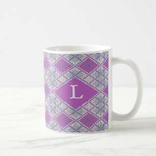 Café CANECA BRANCA DE MALHA ARGYLE LILÁS + Inicial