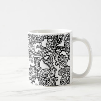 Café caneca branca preta de paisley