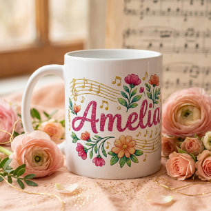 Café Caneca Brilhante Amante de Música Floral Amelia