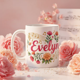 Café Caneca Brilhante Amante de Música Floral Evelyn