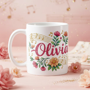 Café Caneca Brilhante Amante de Música Floral Olívia