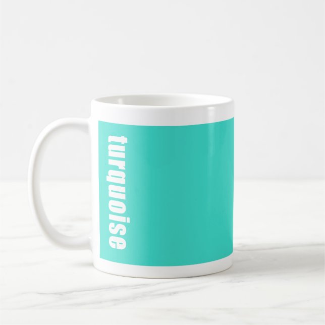 Café caneca brilhante contínua de turquesa com o nome (Esquerda)