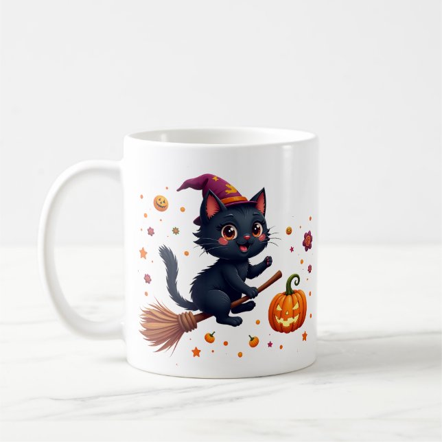 Café Caneca bruxa de gatinho preto fofo de halloween (Esquerda)