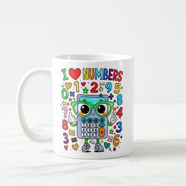 Café Caneca Calculadora de Matemática Fofa Eu Amo Númer (Esquerda)