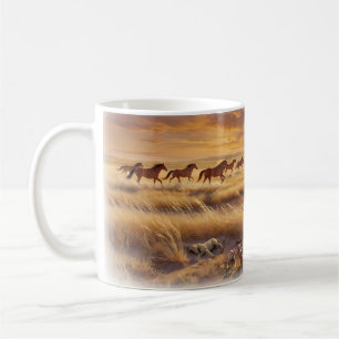 Café Caneca Cavalos Selvagens da Golden Prairie de mãos