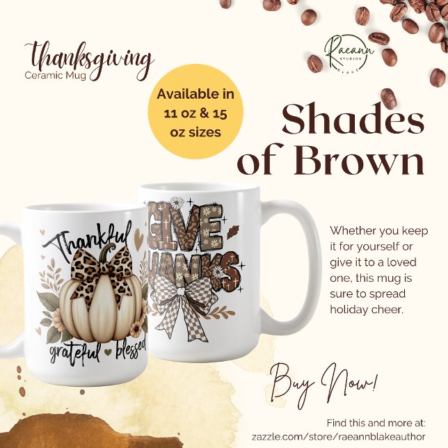 Café Caneca Cerâmica de Ação de Graças Tons de Marrom (Criador carregado)