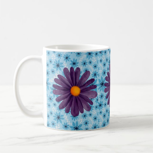 Café Caneca Clássica Branca com Padrão Floral de Margar (Esquerda)