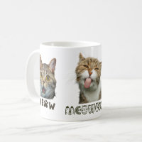 Caneca Clássica Cara de Gato Meow Engraçado Branco